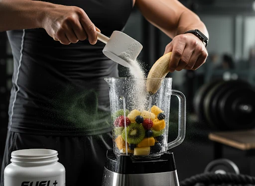 Athlete preparing a healthy smoothie