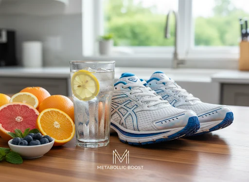 Running shoes and lemon water