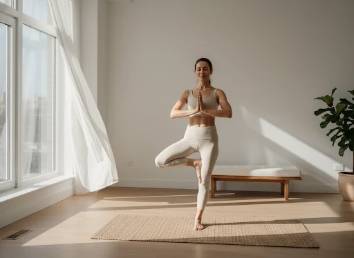 Serene woman practicing yoga
